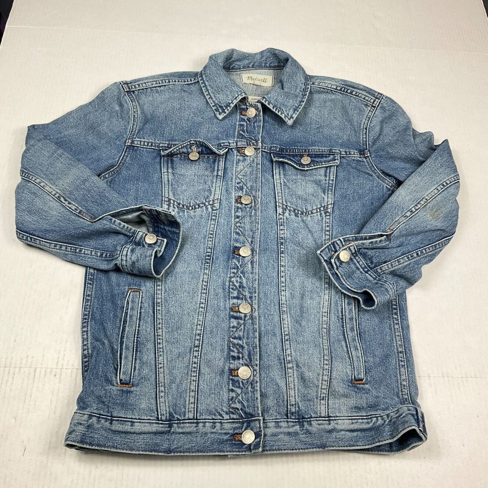 Madewell Womens Oversized Denim Jean Jacket Blue Button Down Outdoors Pockets XS